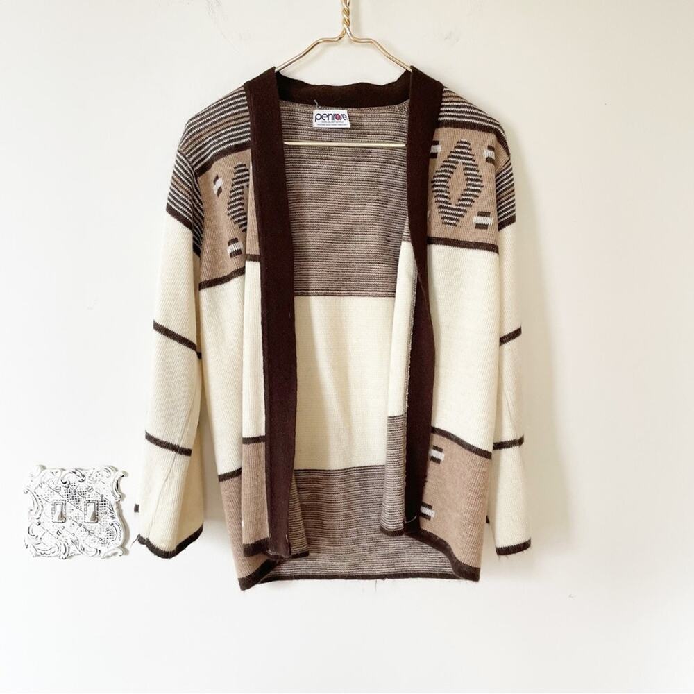 Vintage 70s Penrose Aztec Acrylic Cardigan Sweater S